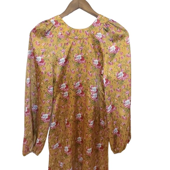 LoveShackFancy Floral Kinnear Satin V-neck Midi Ruby Goldmine Dress Size 00 - Picture 10 of 11